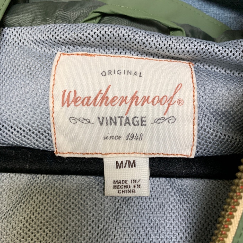 Weatherproof Vintage Hooded Rain Jacket Mens Medium Green Lined Full Zip Winter - Picture 7 of 13